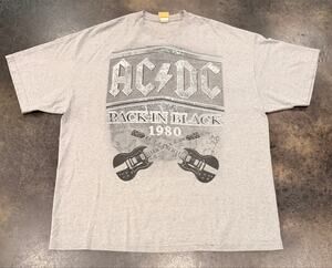 Y2K 1980 ACDC Back In Black Rockwell Double Guitar Classic Rock T-Shirt 3X Gray